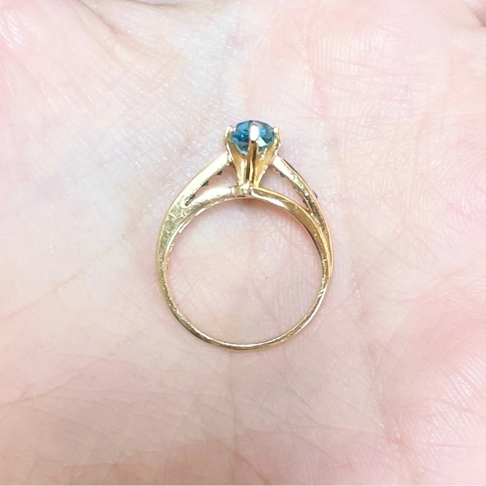 Vintage 1.35 swiss blue topaz marquis large baguette 14k solid yellow gold ring - Picture 9 of 10